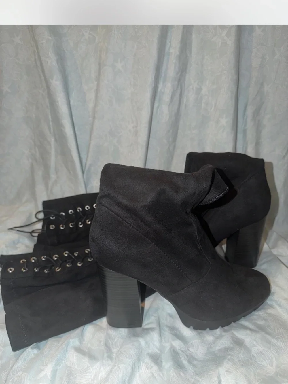 Black Over-the-Knee Lace-Up Block Heel Boots - Women